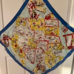 Colorful Map Print Scarf 50’s travel souvenir silk